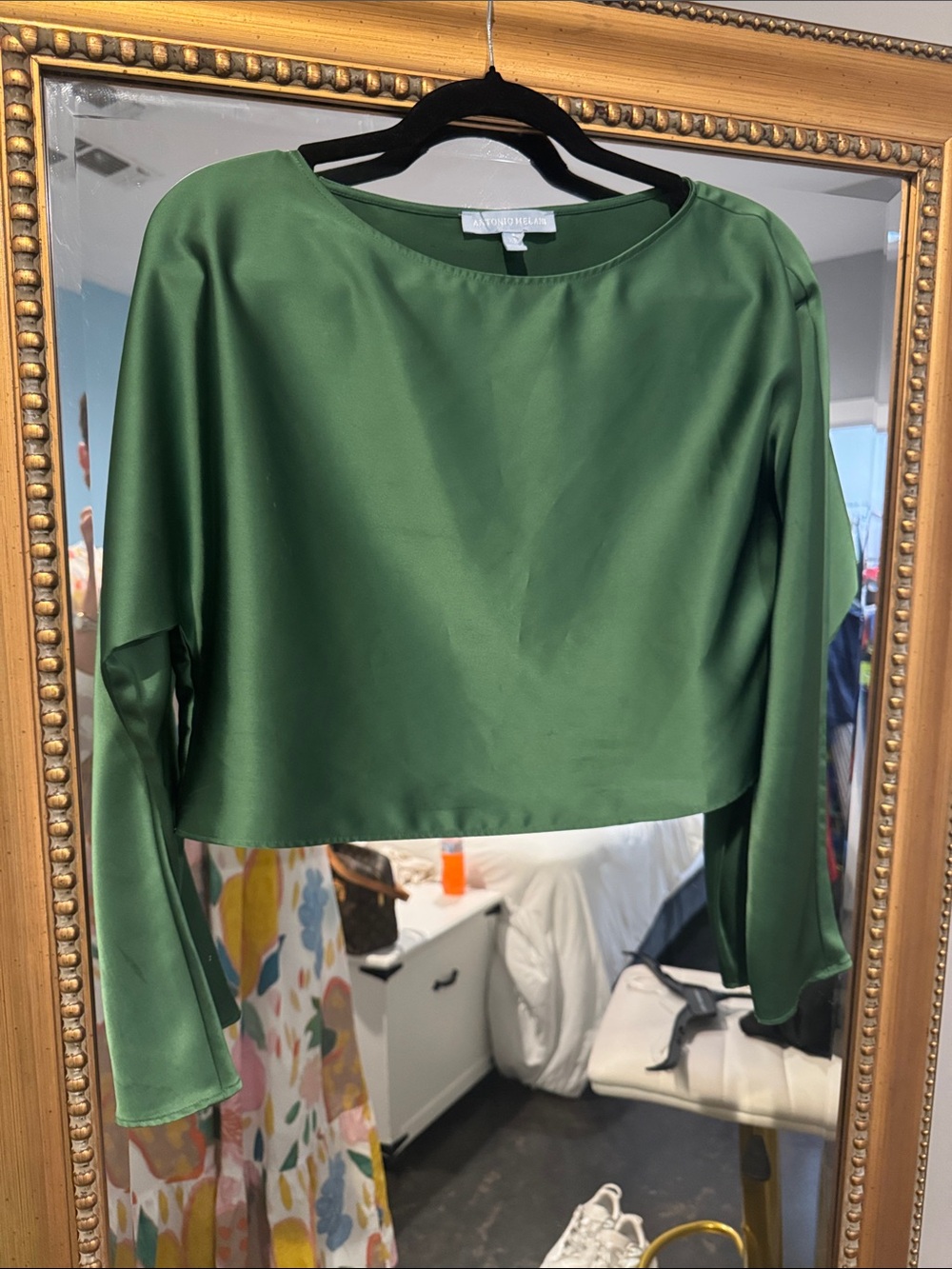 ANTONIO MELANI Emerald Green Satin Crop Top.